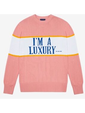 Rowing Blazers Pink, White & Yellow 'I'm A Luxury' Crewneck Sweater